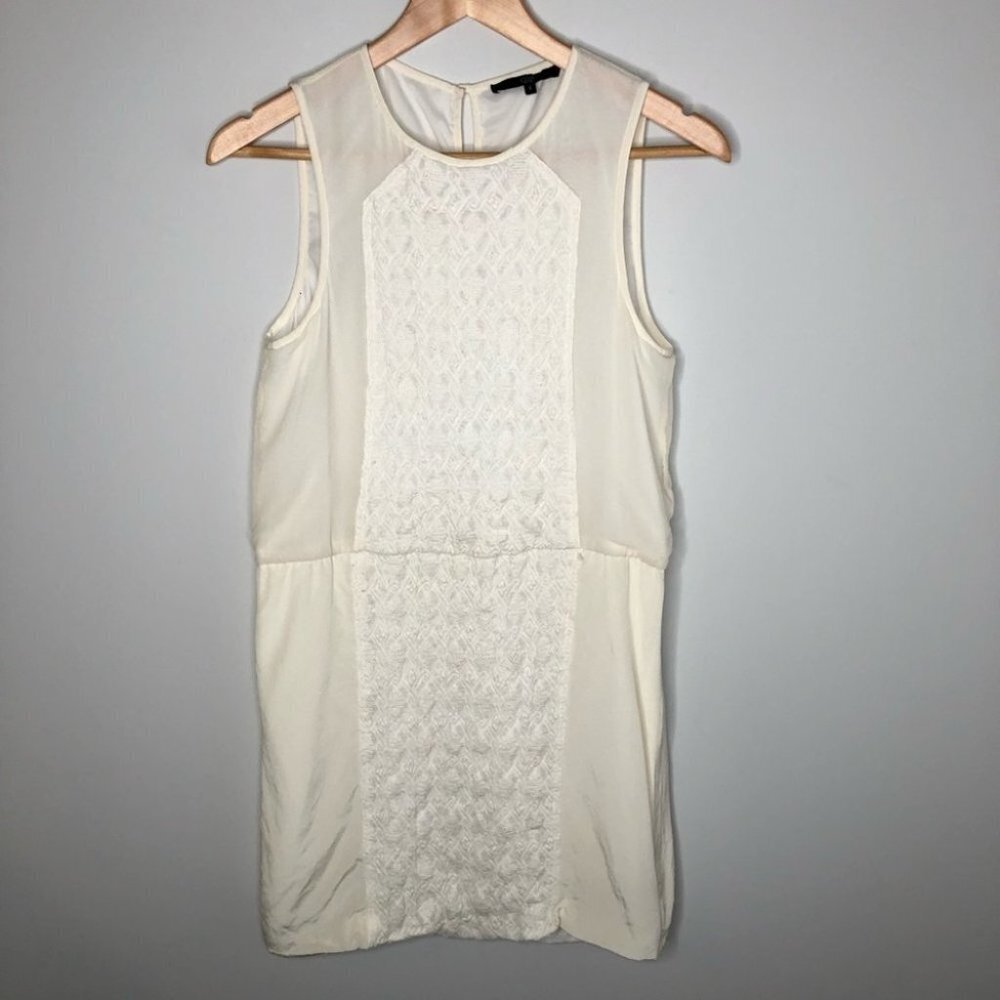 Tibi Cream Woven Front 100% Silk Sleeveless Shift Dress Size 4